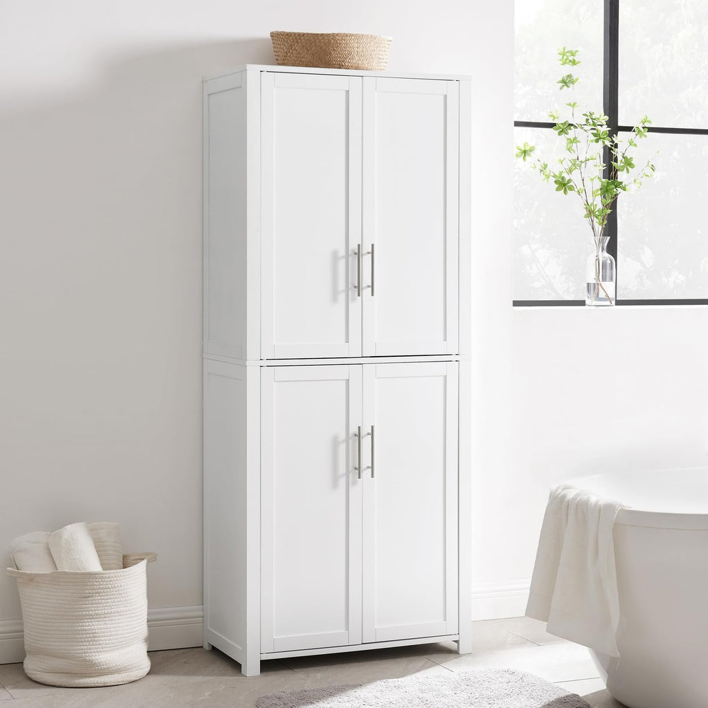 Maykoosh Tall Pantry Cabinet - White Kitchen Storage - Adjustable Shelves - 28" Wide
