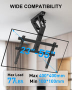 Electric Ceiling TV Mount with Remote for 23-55 inch Flat Curved Screen TVs | Motorized Flip Down Ceiling Mount for Flat and Pitched Roof Indoor Outdoor, Drop Down VESA Mount Bracket, Black