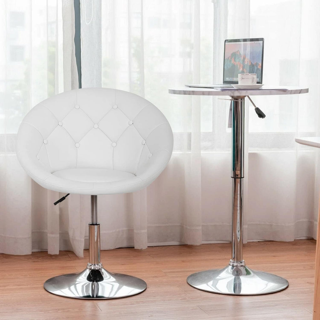 PayLessHere Living Room Vanity Chair Makeup Chair Swivel Accent Chair Round Back Height Adjustable PU Leather Modern Chair for Makeup Room Small Desk,White