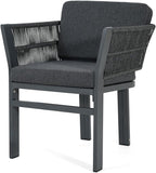 Outdoor Dining Chair Set of 2,White Aluminum Frame with Beige Cushion, 300lbs Capacity, All-Weather Patio Seating for Backyard, Deck & Garden (Grey Frame + Grey Cushion)
