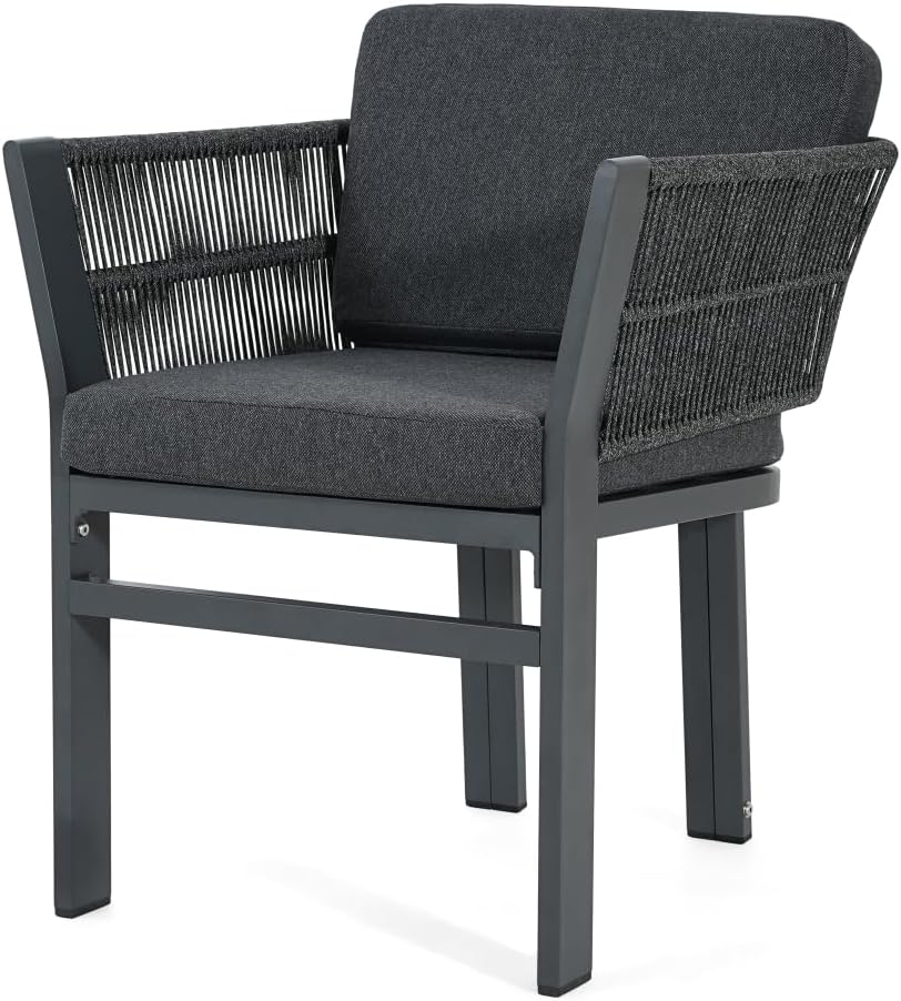 Outdoor Dining Chair Set of 2,White Aluminum Frame with Beige Cushion, 300lbs Capacity, All-Weather Patio Seating for Backyard, Deck & Garden (Grey Frame + Grey Cushion)