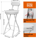 UWEAR Portable Folding Stool,Folding Bar Stool with Back,Leather Padded Counter Height Foldable Stool, Tall Chairs for Adults Kitchen Island Outdoor Shop Cafe(2 PCS Black) (2PCS White)