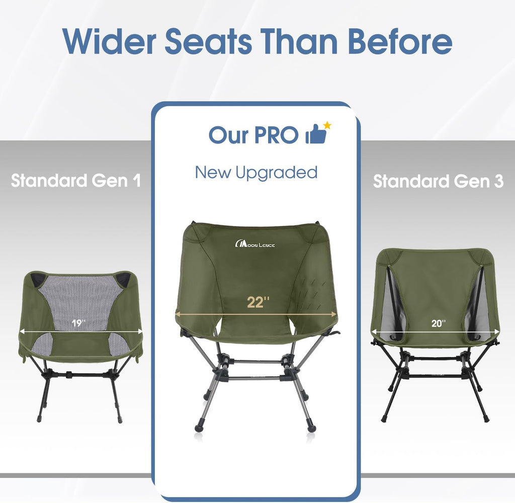 MOON LENCE Portable Camping Chair Plus, Larger & Roomier, Compact and Lightweight Still, Folding Chair for Backpacking & Hiking, 330Lbs Capacity (Moss Green-2pack)