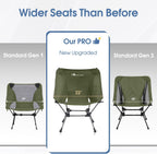 MOON LENCE Portable Camping Chair Plus, Larger & Roomier, Compact and Lightweight Still, Folding Chair for Backpacking & Hiking, 330Lbs Capacity (Moss Green-2pack)