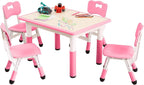 Kids Table and Chairs, Height Adjustable Toddler Table and 4 Chair, Multi-Activity Table with Graffiti Desktop Non-Slip Legs for Ages 2-10, Children Activity Table for Daycare, Classroom, Home