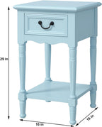 Urban Designs Wooden Accent Table/Nightstand with Drawer and Bottom Shelf – 29" H, 16" L x 16" W - Light Blue