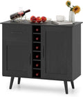 GOFLAME Wine Bar Cabinet, Buffet Sideboard with 2 Doors & 1 Drawer, 6-Bottle Wine Rack, Adjustable Shelves, Cupboard with Storage for Kitchen, Living Room, Black