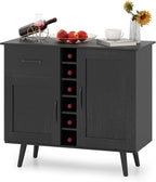 GOFLAME Wine Bar Cabinet, Buffet Sideboard with 2 Doors & 1 Drawer, 6-Bottle Wine Rack, Adjustable Shelves, Cupboard with Storage for Kitchen, Living Room, Black