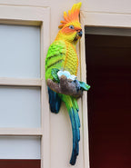 Coolboy Parrot Figurine - Outdoor Resin Bird Decoration, Flapping Macaw Bird Tropical Decor Wall Sculpture, Polyresin, Yellow