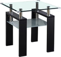 2-Tier End Table with Tempered Glass Top and MDF Frame, Modern Black Square Side Table with Storage Shelf for Living Room, Bedroom, Apartment, Easy to Assemble