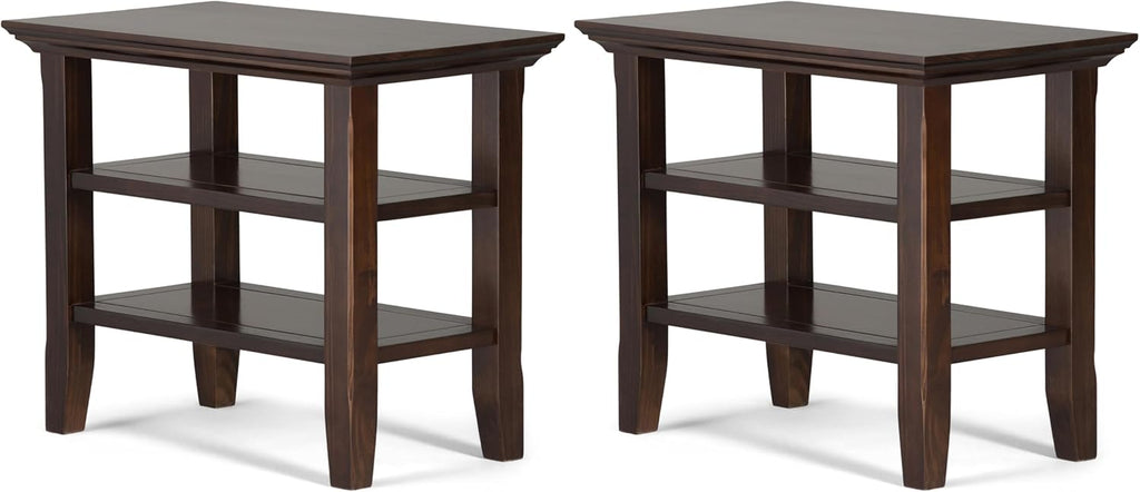 SIMPLIHOME Acadian Solid Wood 14 inch Wide Transitional-Style Narrow Side Tables in Brunette Brown for the Living Room and Bedroom (Set of 2)