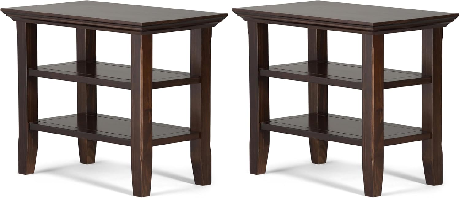 SIMPLIHOME Acadian Solid Wood 14 inch Wide Transitional-Style Narrow Side Tables in Brunette Brown for the Living Room and Bedroom (Set of 2)