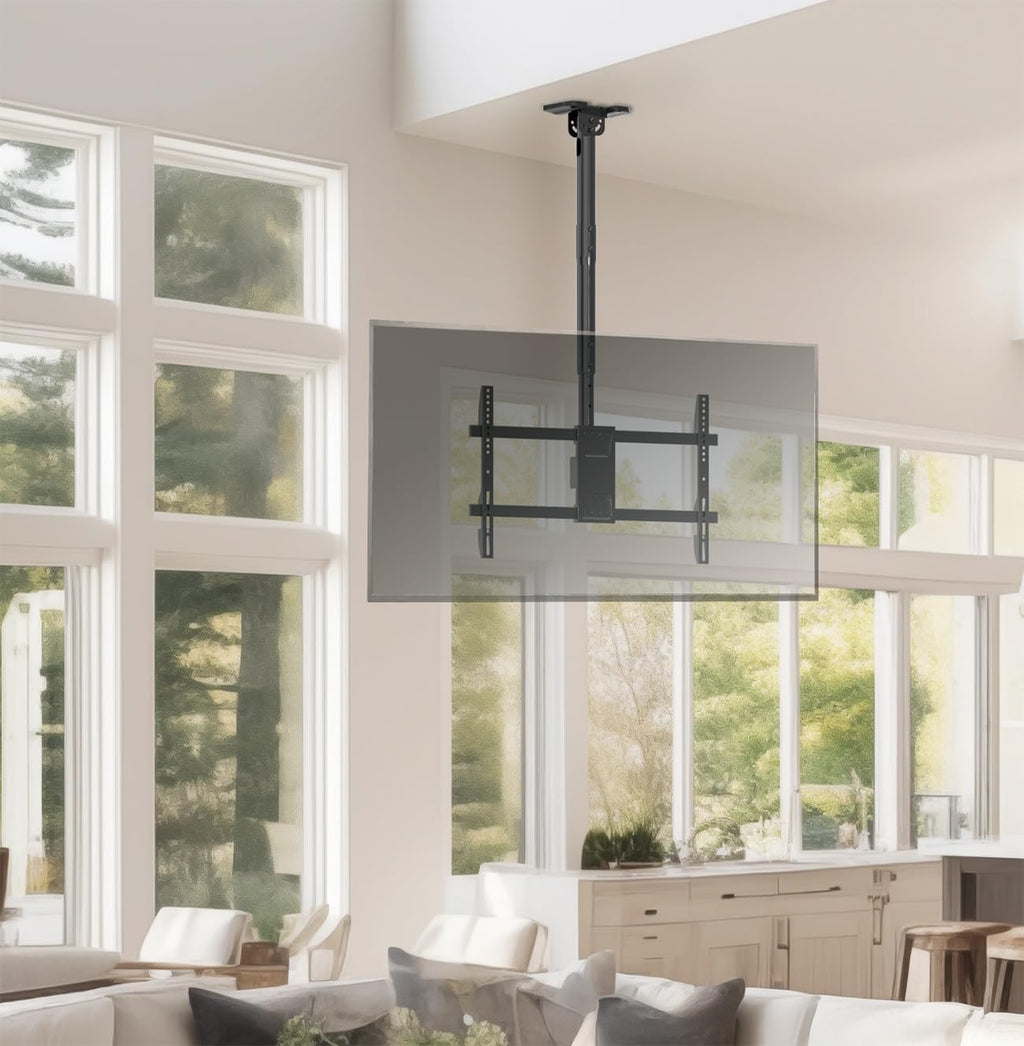 VIVO Black TV Ceiling Mount for 43 to 86 inch Screens, MOUNT-VC86-3 | Full Swivel, Telescoping Height Adjustment, 3ft Extension Pole, Fits Pitched/Vaulted Roof, Max VESA 600x400mm, Holds 132 lbs