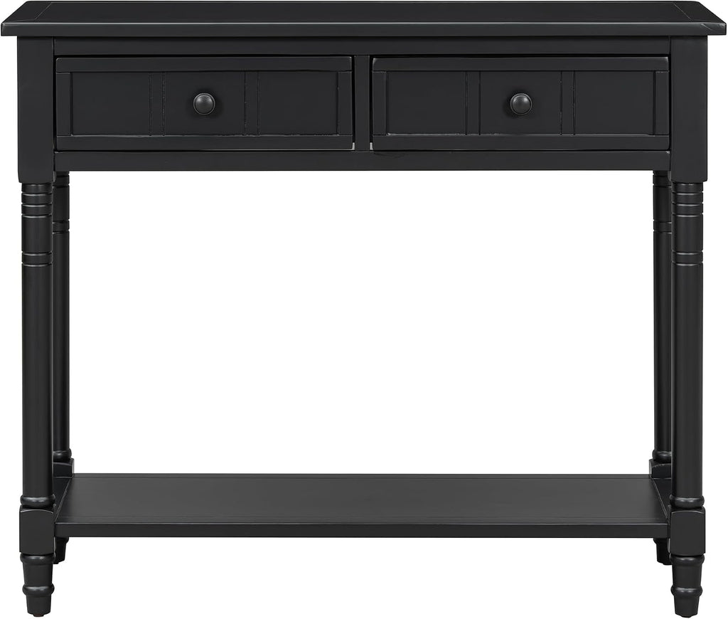 Knocbel Antique Entry Console Table with 2 Drawers & Bottom Open Shelf, Wood Sofa Tables for Entryway Hallway Living Room, 35.34" W x 13.8" D x 30.25" H, Black