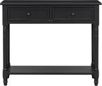 Knocbel Antique Entry Console Table with 2 Drawers & Bottom Open Shelf, Wood Sofa Tables for Entryway Hallway Living Room, 35.34" W x 13.8" D x 30.25" H, Black