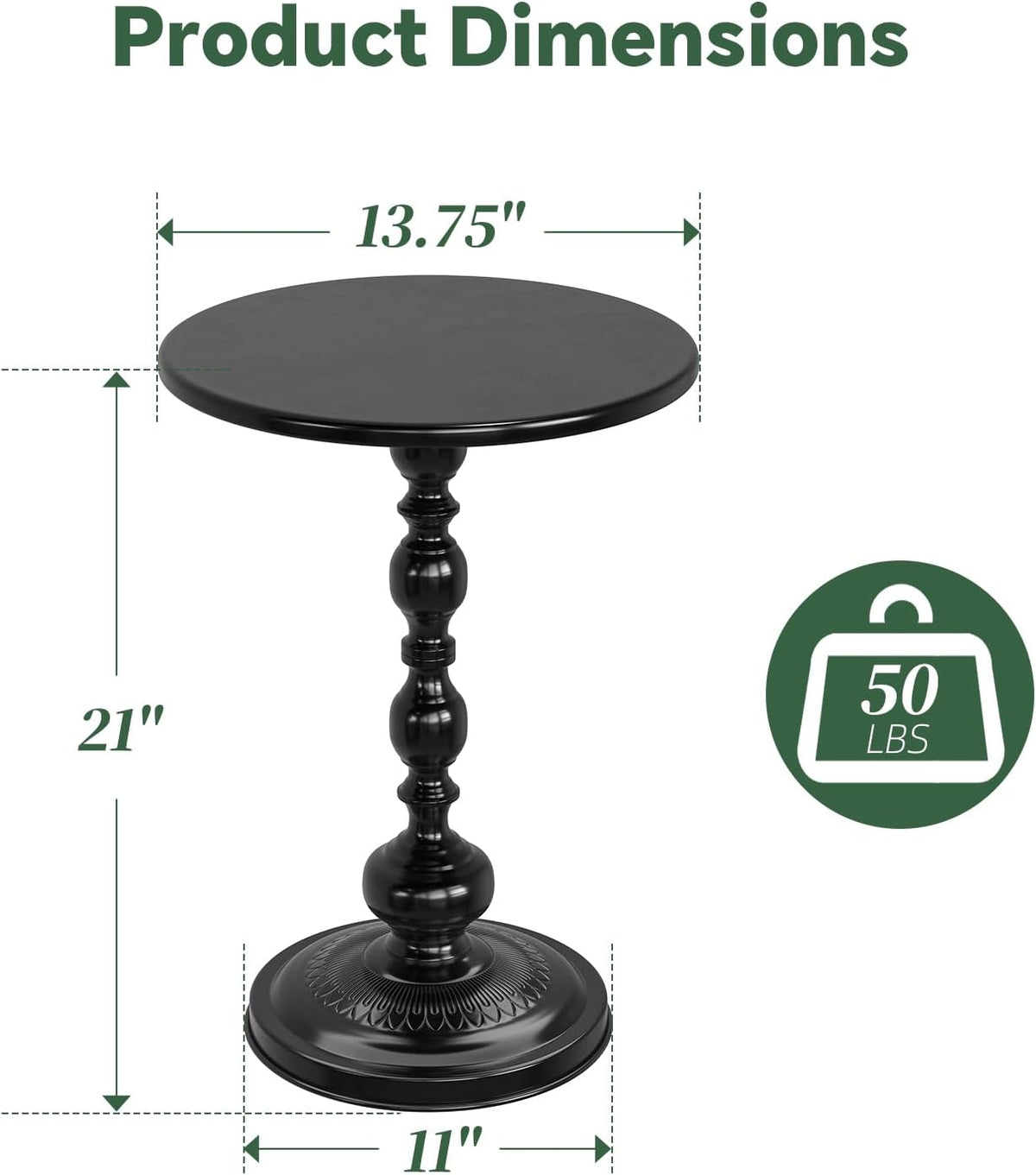 Simple Trending Small Side Table, Round Drink Table End Table, Sofa Table TV Tray Table, Pedestal Coffee Table for Living Room, Black