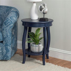 Pemberly Row Wood Accent Side Table, 18.25 x 18.25 x 24 in, Navy Blue Finish, Timber Wood and MDF, Cabriole Tapered Legs, Contemporary Design, Bottom Shelf for Storage, Functional for Living Room or