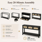 Luoxiao Rattan Console Table 3-Drawer 47" Narrow Black Entryway Sofa Table | Trendy Boho Hallway Foyer Storage, Open Shelf, Sturdy Wooden Entry Table for Living Room, Couch, Easy Assembly, Anti-Tip