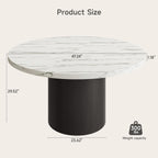 47 Inch Round Dining Table for 4, Circle Kitchen Table with Wood Strip Base, Modern Farmhouse Dinner Tables for Kitchen, Living Room (Marble Texture)