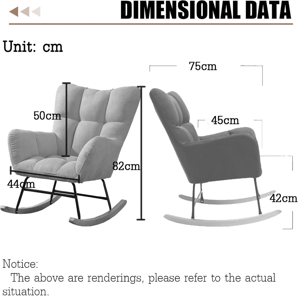 Modern Indoor Bedroom Rocking Chair with Cushion, Indoor Bedroom Upholstered Rocking Chair, Sofa Chair, Modern Lounge Chair for Balcony, for Balcony Living Room Bedroom,Emerging Green