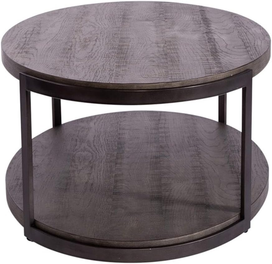 Pemberly Row 3-Piece Living Room Table Set, Metal Frame and Gray Wirebrush Finish, Includes Oval Cocktail Table with Casters and 2 Tiered End Tables, Open Shelf Design, Modern Coffee Table Set