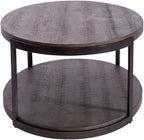 Pemberly Row 3-Piece Living Room Table Set, Metal Frame and Gray Wirebrush Finish, Includes Oval Cocktail Table with Casters and 2 Tiered End Tables, Open Shelf Design, Modern Coffee Table Set