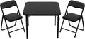 3-Piece Folding Card Table and Chairs Set for Kids, 24 Inch Square Foldable Table with 2 PU Cushion Padded Chairs, Steel Frame Space Saving Set for Game Room, Multipurpose Room, Indoor Use, Black