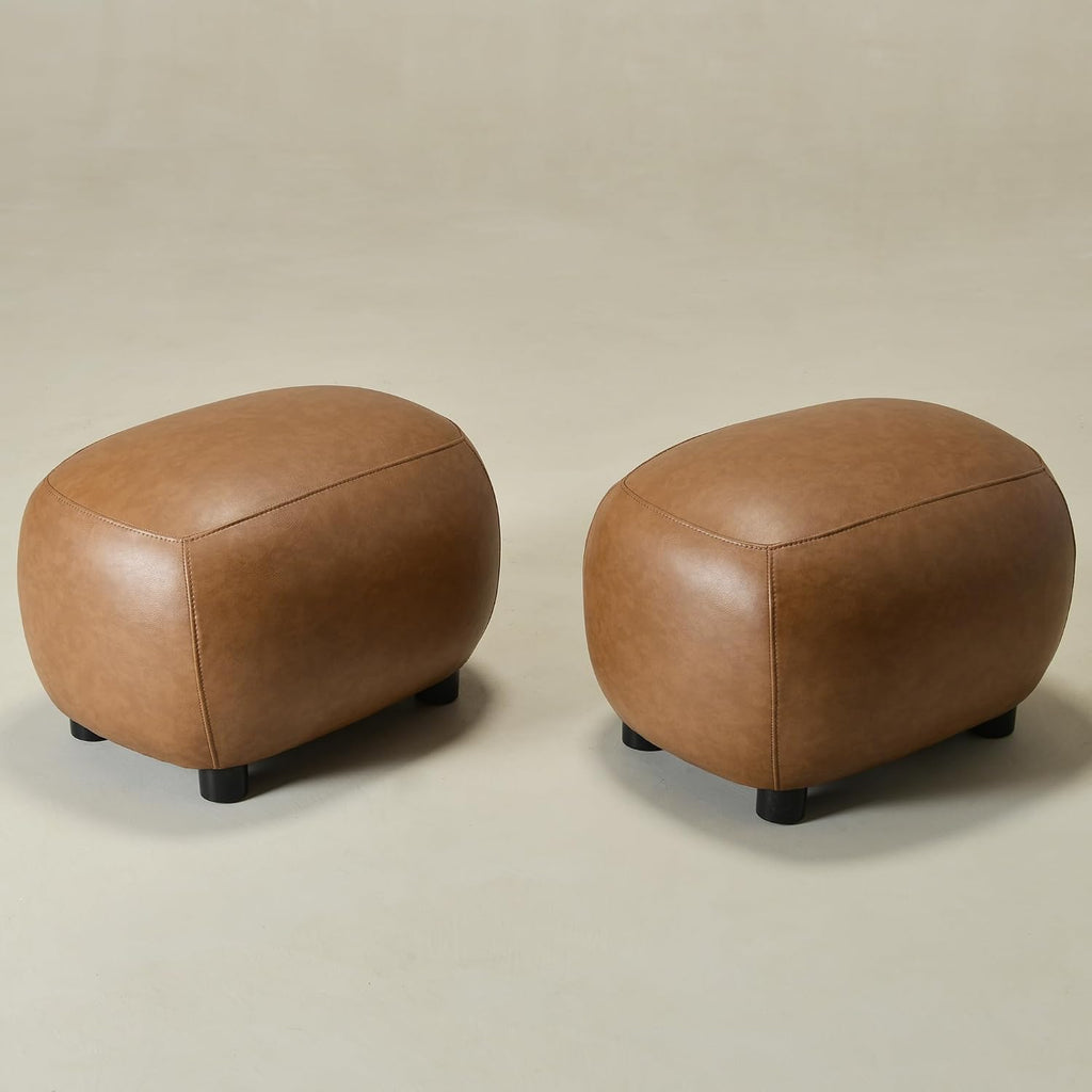 KINWELL 23" Wide Faux Leather Upholstered Ottoman Set of 2, Camel | Living Room Footrest with Soft Padded Seat, Mid-Century Modern Entryway Footstool for Bedroom, Entryway or Living Room