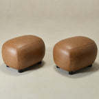 KINWELL 23" Wide Faux Leather Upholstered Ottoman Set of 2, Camel | Living Room Footrest with Soft Padded Seat, Mid-Century Modern Entryway Footstool for Bedroom, Entryway or Living Room