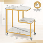 Giantex 3-Tier Side Table with Wheels, G-Shaped Mobile End Table with Open Shelves & Metal Frame, Rolling Sofa Couch Table for Living Room Bedroom Office, White & Gold