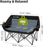 Abahub 2-Person Folding Camping Chair Loveseat Couch Chairs, 650 LBS Portable Quad Fold for Outdoor Camping, Lawn, Backyard, Patio, Tailgating, Sports, Soccer Games & Beach Days Black Grey