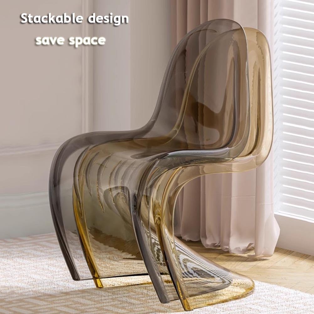 Etlegor Modern Clear Acrylic Dining Chair, S-Shaped Accent Side Chairs Stylish Makeup Stool with Sunflower-Shaped Cushion for Home Kitchen Dining Office(Red)