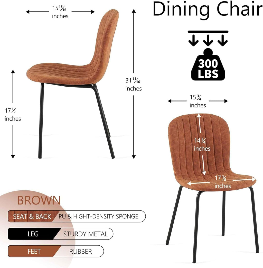 Set of 4 Dining Kitchen Mid-Century Modern Chairs with Metal Legs and PU Leather Cushion for Dining Room, Living Room, Brown