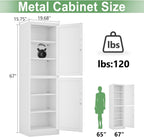 Ckzbx Metal Locker Tall Narrow Storage Cabinet, 67" H Locking Tool File Cabinets Snack Locker Organizer for School Classroom,Bedroom,Gym Home Office,Entryway and Hallway (20" W 2Door White)