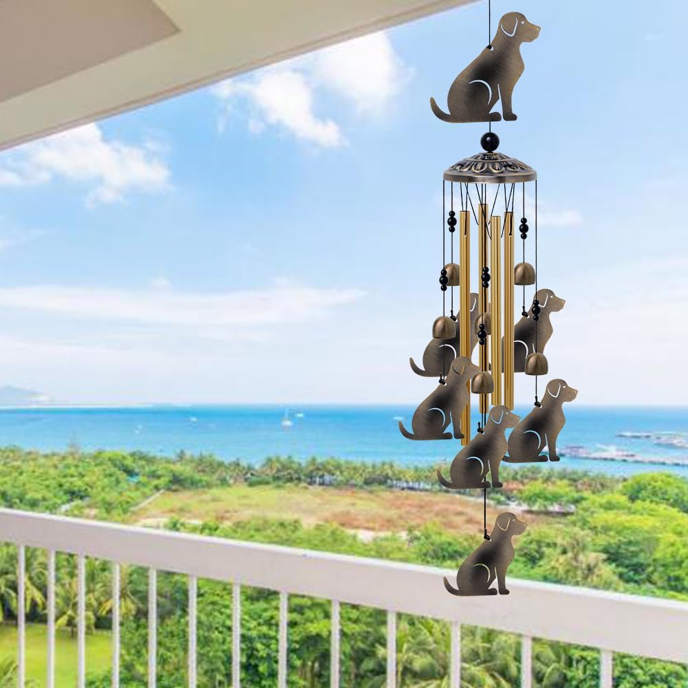Garden Dog Wind Chimes Outdoor Indoor Decor - with 4 Tubes 7 Dogs Wind Chime, Mobile Romantic Dogs Wind Catcher, Bronze Dogs Wind Bells for Home, Mom Gifts, Balcony, Tree, Festival, Garden Decoration