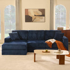 GOSUHI 113" L-Shaped Cloud Couch, Modular Sectional, Deep Seats, Navy | Pocket Spring Cushions, Oversized 3-Seater, Left Facing Chaise, Corduroy Upholstery Couches for Living Room