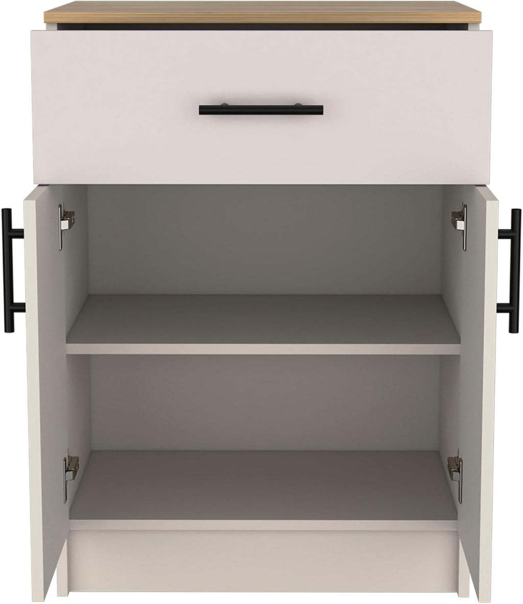 DEPOT E-SHOP 24" Barbados Pantry Organizer Cabinet with One Drawer, Two Interior Shelves, and Two Doors, Ivory/Natural Oak, Kitchen – Tall Kitchen Storage & Pantry Organization