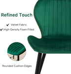 Green Velvet Dining Chairs Set of 4, Ergonomic Kitchen Chairs | Modern Upholstered Dining Chairs, Vertical Striped Enclosed Side Chair with Curved Backrest & Metal Legs for Living Room