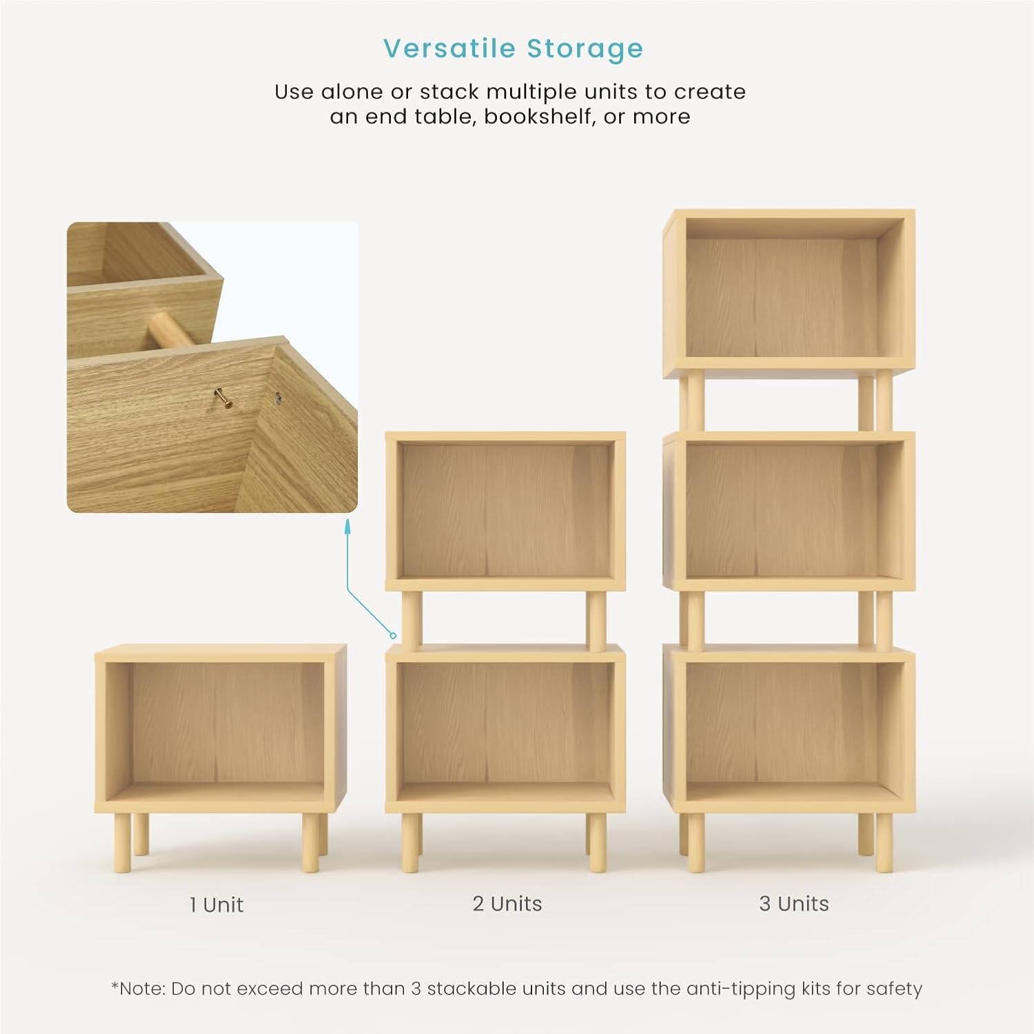 Home Zone Living Stackable Storage Cube End Table with Door or Shelf Options, Modular Bookshelf or Side Table for Living Room or Office