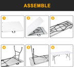 2 PCS 70.8" W X 29" D X 29" H - 6 ft White Folding Table White Portable Heavy Duty Plastic Fold-in-Half Utility Foldable Table for Camp，Picnic & Party