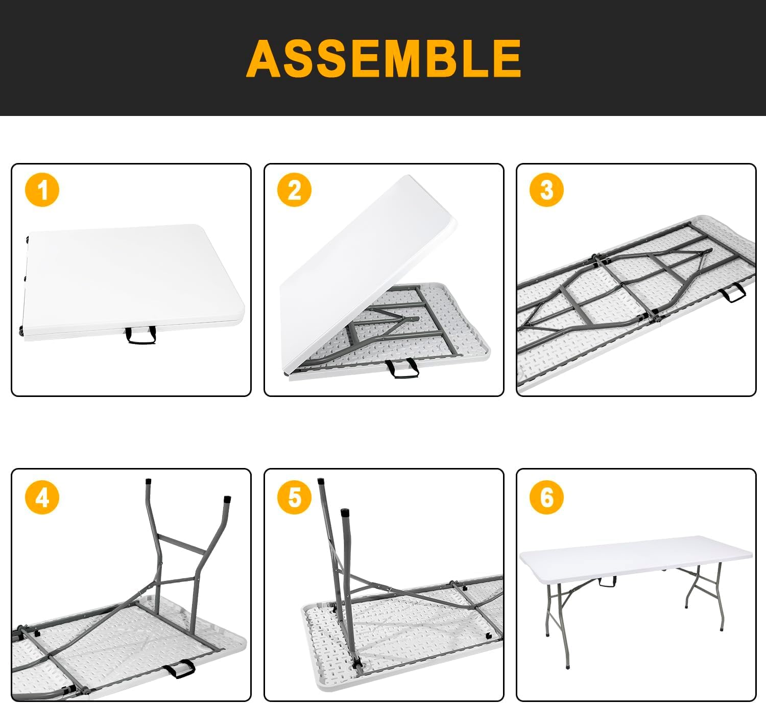 2 PCS 70.8" W X 29" D X 29" H - 6 ft White Folding Table White Portable Heavy Duty Plastic Fold-in-Half Utility Foldable Table for Camp，Picnic & Party