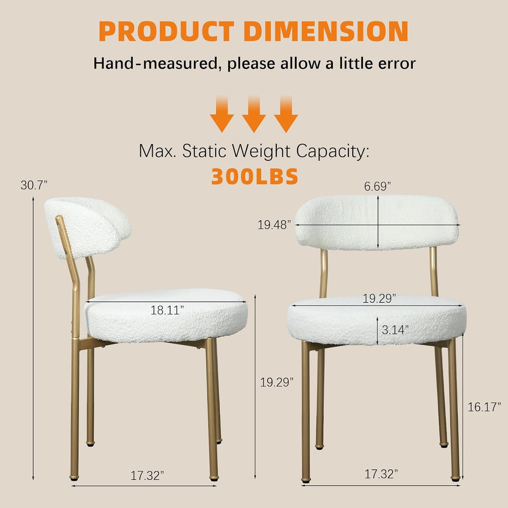 SoarFlash Dining Chairs, Beige Boucle Dining Chairs Set of 6, Kitchen Dining Room Chairs Curved Backrest Upholstered Mid Century Chair with Golden Metal Legs