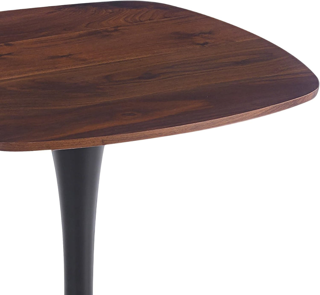 24" Square Tulip Dining Table for 2-4, Modern Kitchen Table with Pedestal Base, End Table Drink Table Small Bistro Table for Small Spaces, Apartment, Cafe, Office, Living Room (Black + Dark Walnut)
