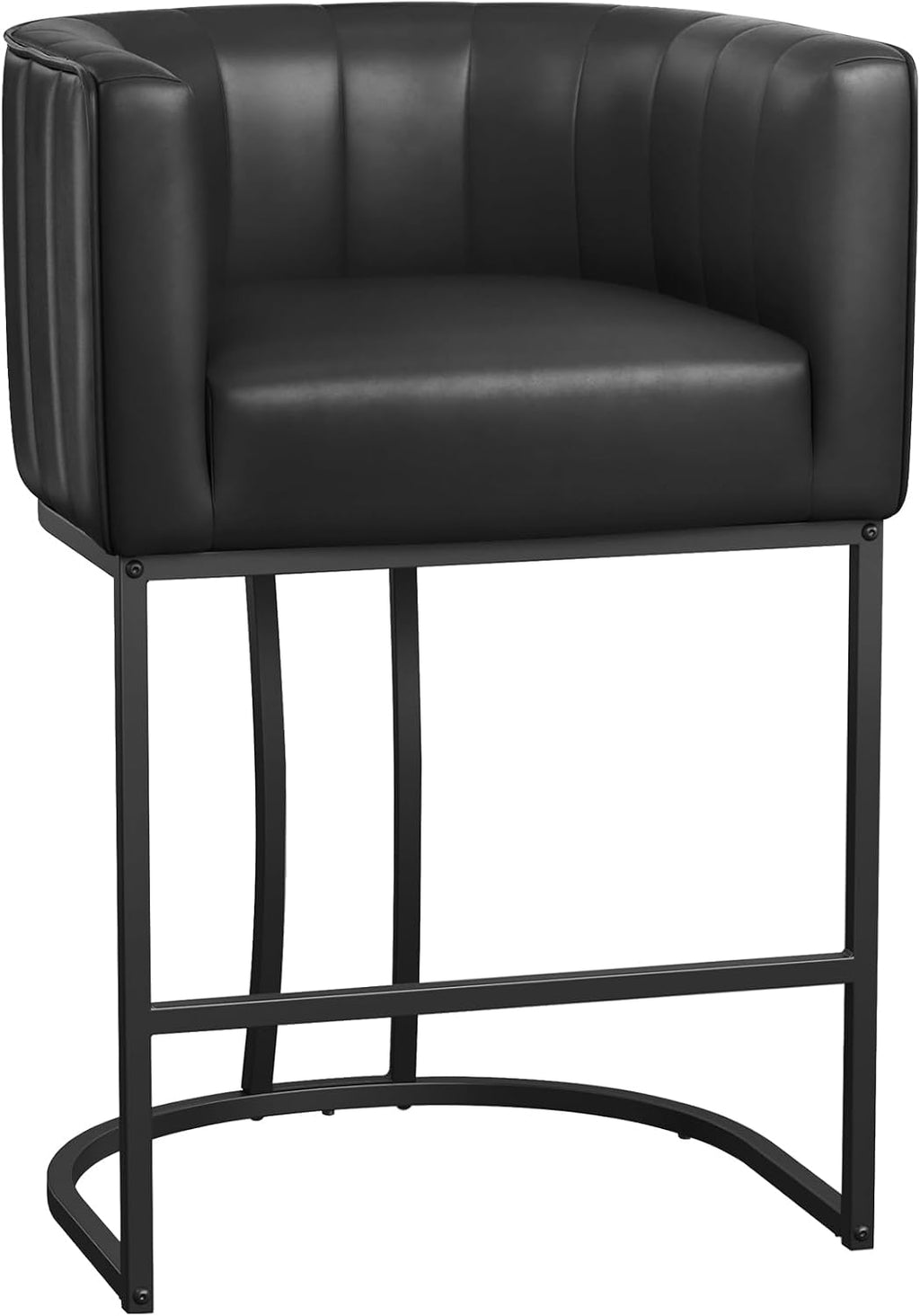 LUE BONA 26.4" H Counter Height Bar Stools Set of 2, Modern Barrel Counter Stools with Supporting Backrest and Arms, Black Metal Frame, Faux Leather Upholstered Barstools for Kitchen Islands, Black