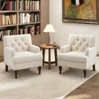MALOL Modern Accent Chairs Set of 2 for Living Room, Comfy Bedroom Reading Armchair, Upholstered Single Sofa Chair with Thick Cushion &Wood Legs for Small Spaces, Beige