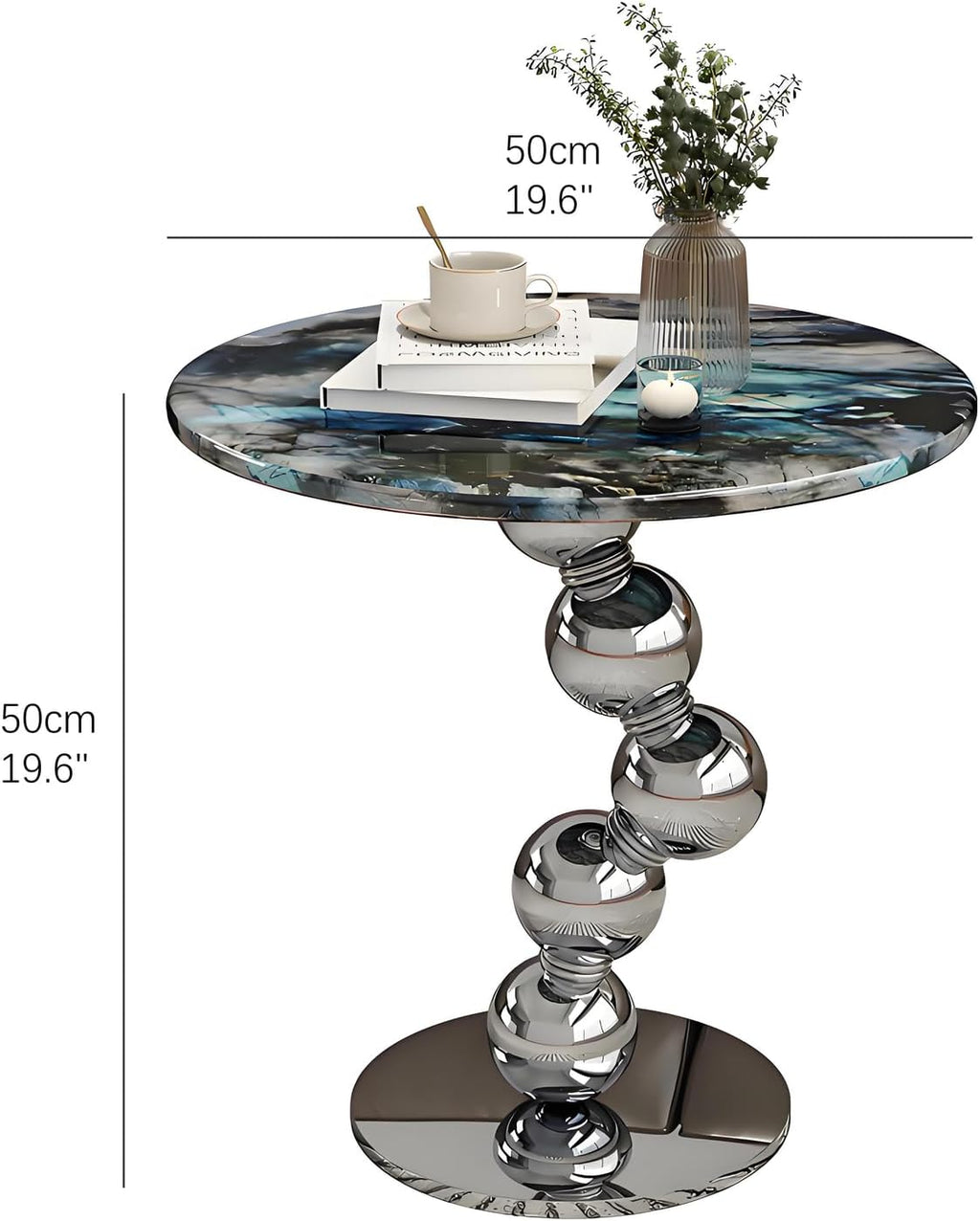 Stylish Round Side Table, Modern Faux Marble Coffee Table, Decorative Small End Table for Sofa, Living Room or Bedroom, Blue
