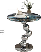 Stylish Round Side Table, Modern Faux Marble Coffee Table, Decorative Small End Table for Sofa, Living Room or Bedroom, Blue