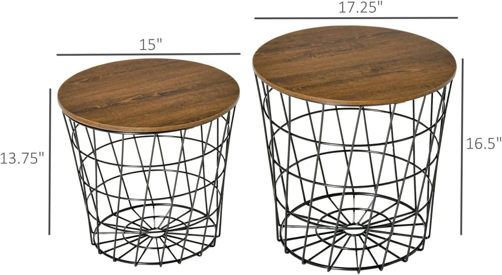 Nesting Tables Set of 2 with Storage, Round Accent Side Tables for Living Room and Bedroom