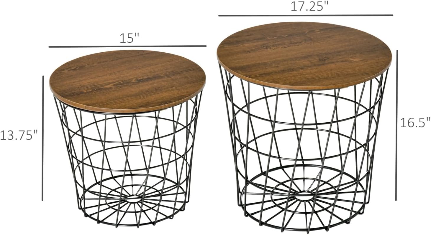 Nesting Tables Set of 2 with Storage, Round Accent Side Tables for Living Room and Bedroom