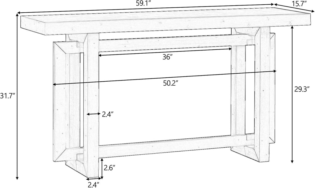 59 Inch Solid Wood Console Table, Table Sofa Table for Entryway, Hallway Living Room, Foyer, Contemporary Minimalist Style, Grey